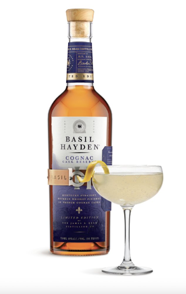 Basil Hayden Cognac Cask bourbon and a sparkling Sidecar in a coupe