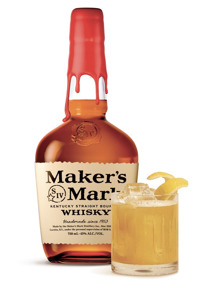 Maker’s Mark bourbon and a Gold Rush cocktail over ice