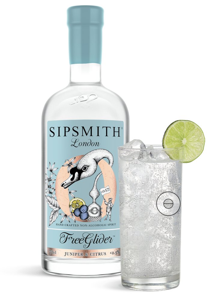 Sipsmith FreeGlider alcohol-free spirit and a Gin & Tonic with lime