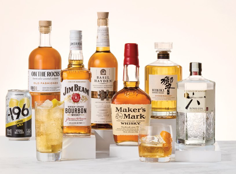The Suntory Global Spirits portfolio: -196, On The Rocks, Jim Beam, Basil Hayden, Maker’s Mark, Hibiki and Roku Gin.